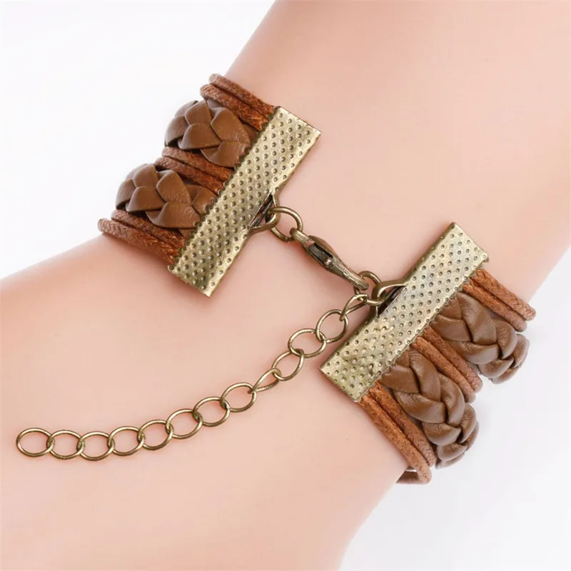 Boho Mandala Flower Glass Dome Leather Bracelet Vintage Multilayer Brown Woven Wristband For Women Men