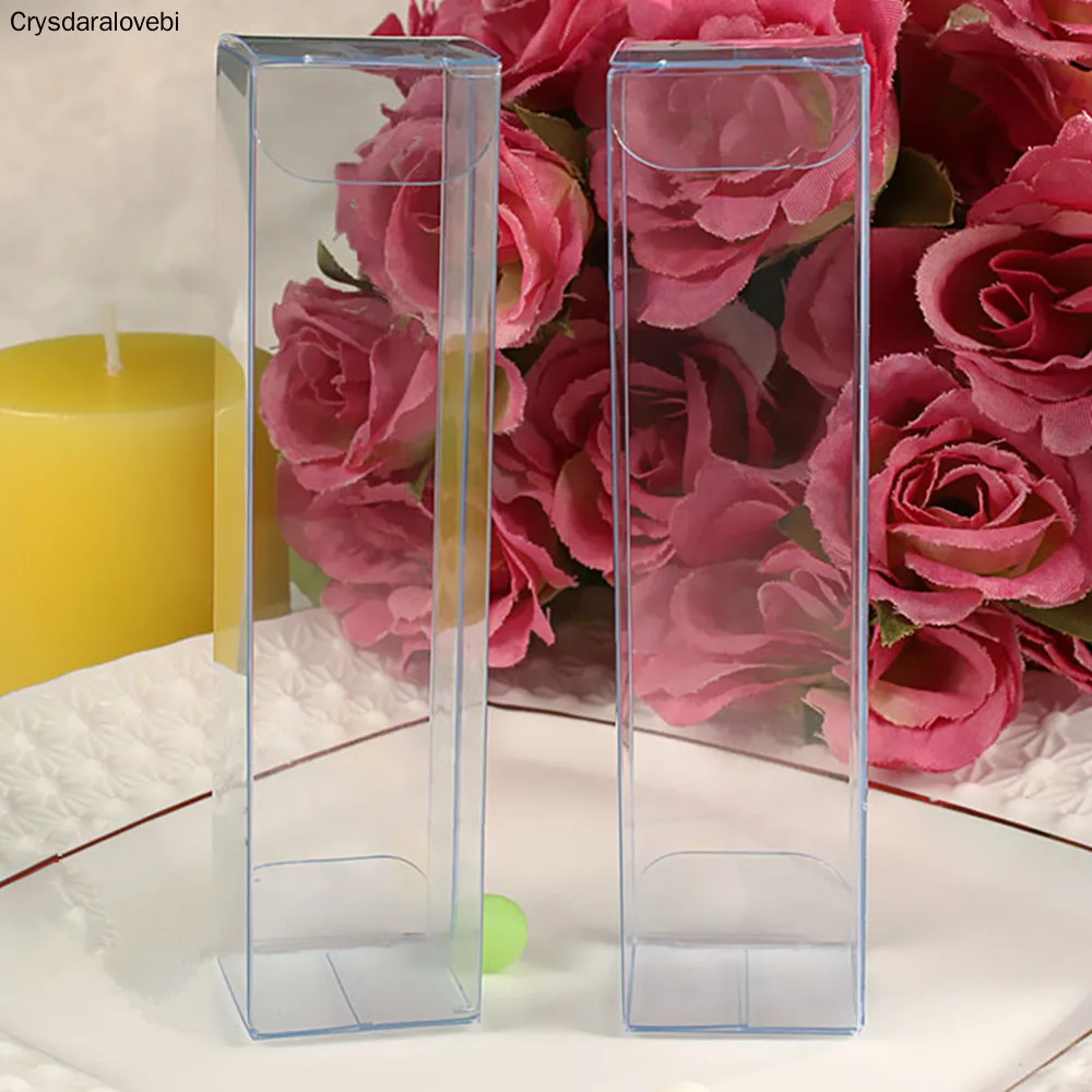 

100Pcs/Lot 2.5*2.5*10cm 0.98"x0.98"x3.94" DIY Flower Crafts Poly Event Pack Boxes Clear Plastic PVC Box For Weeding Favor Gifts