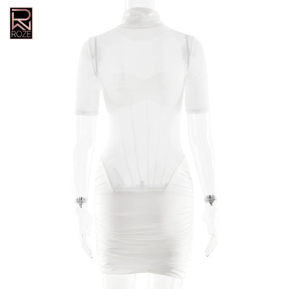 Półprzezroczysta sukienka bodycon - golf i krótki rękaw, sukienka na randkę