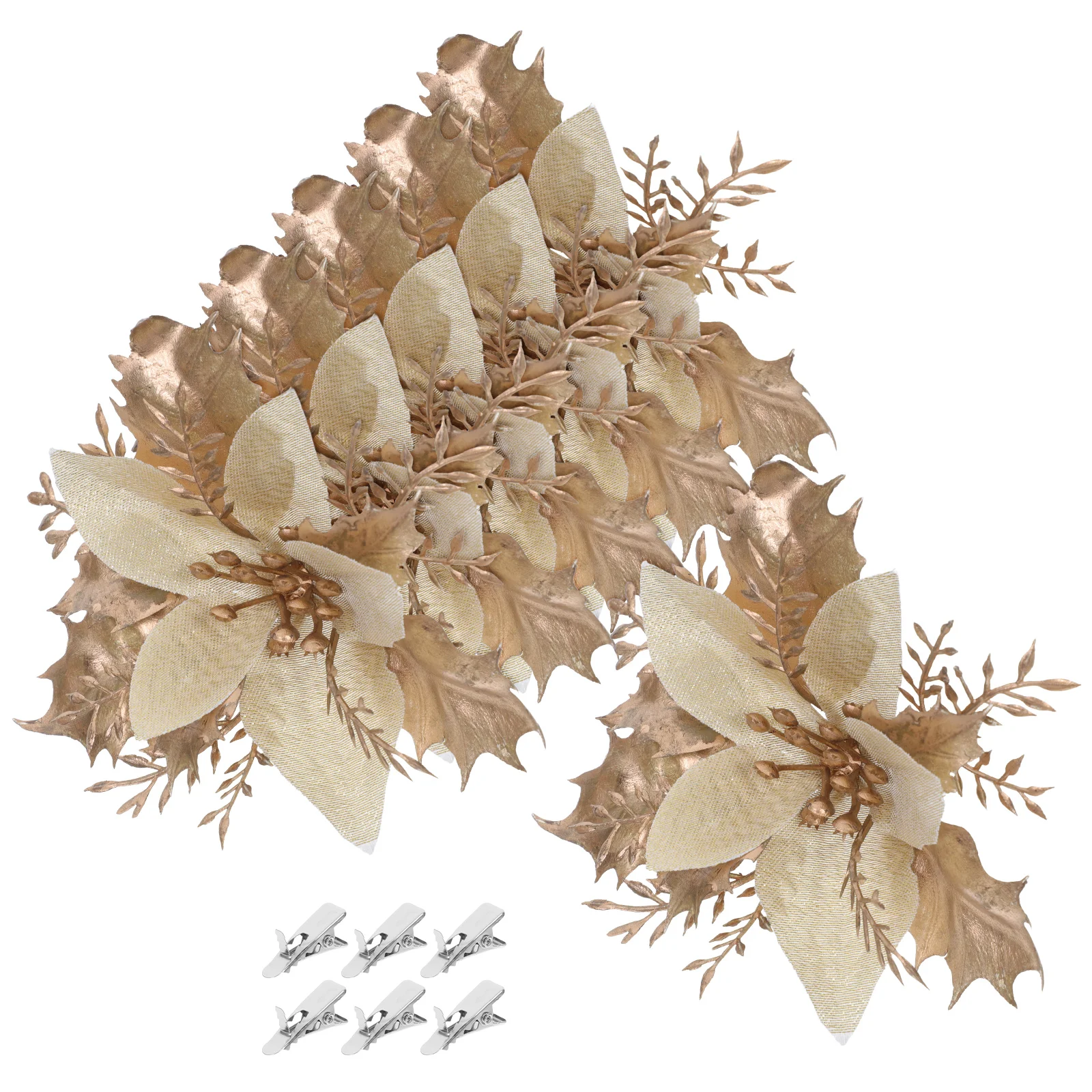 

6pcs Christmas Wreath Ornaments Artificial Poinsettia Flowers Glitter Xmas Tree Decorations Home Office Accessories