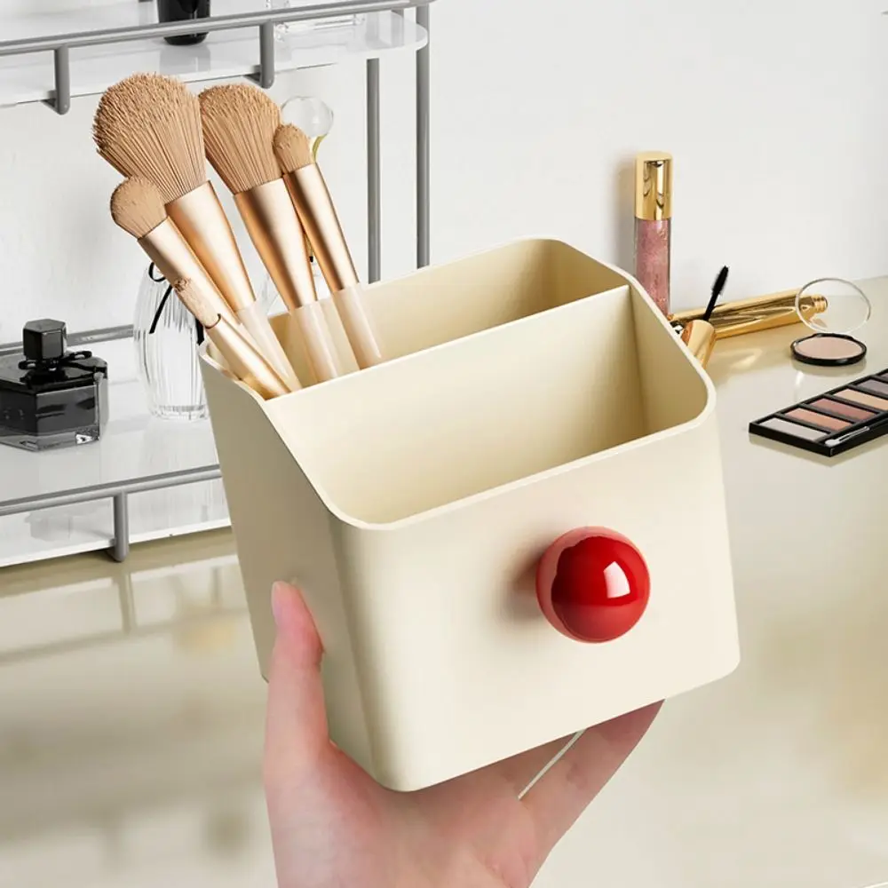 Creative Makeup Brush Holder Cream Style Large Capacity Simplicity Office Organizer Portable 3 Grid Makeup Brush Storage Bucket