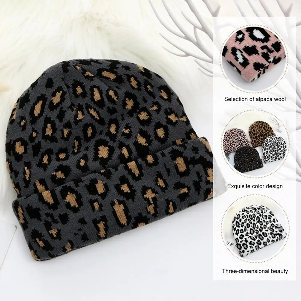 Cool Winter Cap Unisex Crimping Men Women Stretchy Leopard Knitted Hat  Beanie Hat Dome