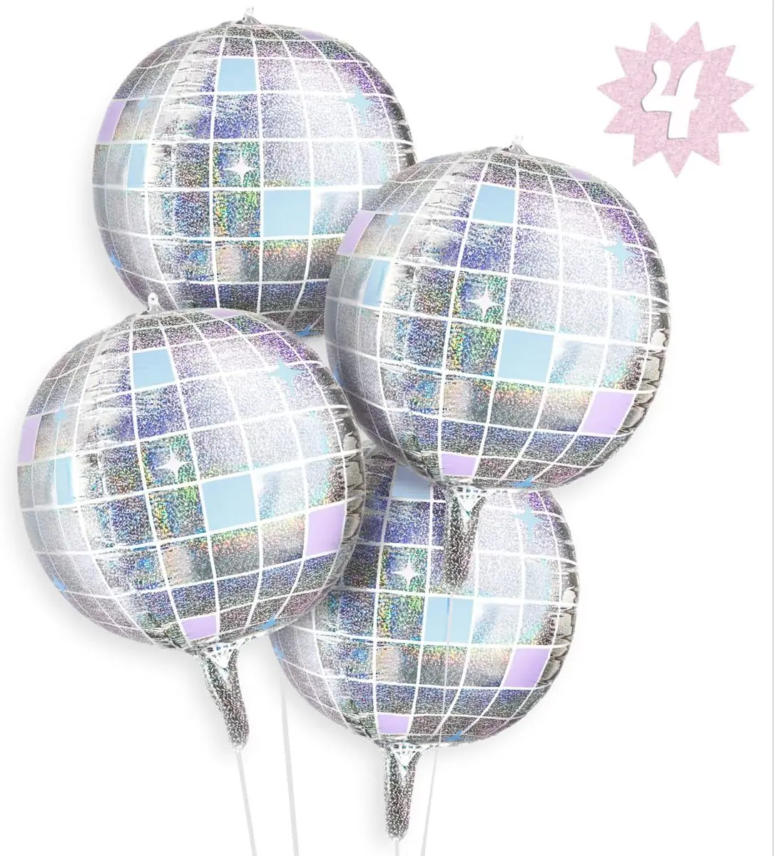 4/6Pcs Iridescent Disco Balloons 22Inch Big Disco Aluminum Balloons for Disco Birthday Baby Shower 70s 80s 90s Theme Party Decor