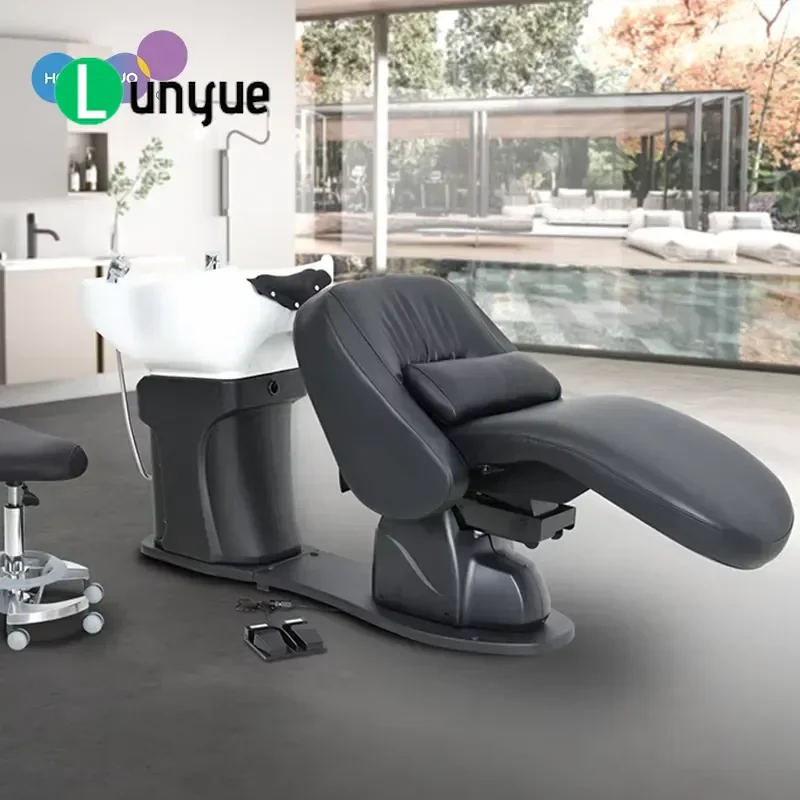 Electric Head Spa Bed Shampoo Chair with Silicone Massage Pillow and Ceramic Basin for Hair Washing and Scalp Treatment