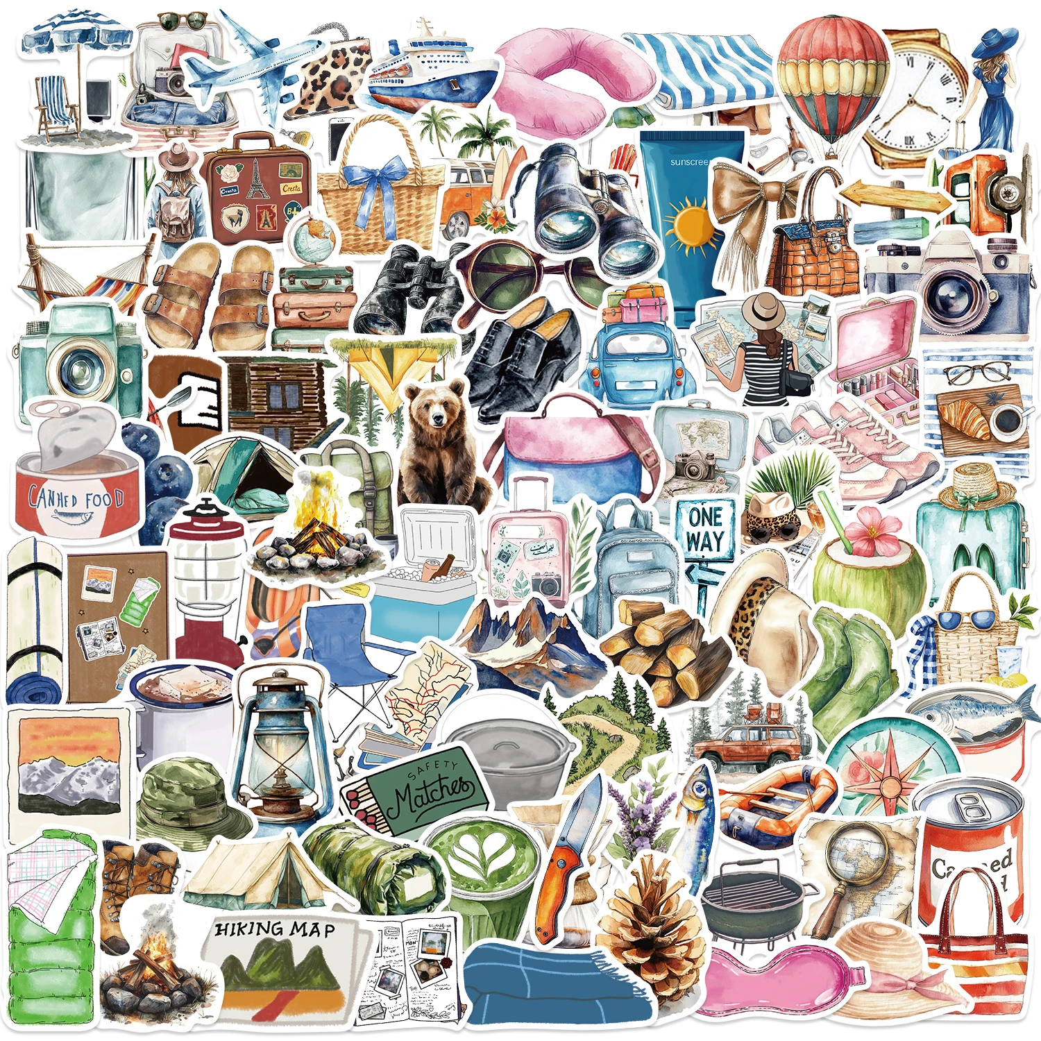 

100pcs New Trendy Outdoor Travel Scenery Graffiti Cell Phone Helmet WaterCup Car DIY Waterproof PVC Handbook Play Reward Sticker