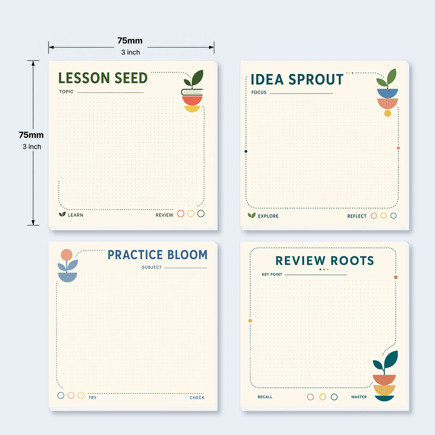 4PCS Botanical Learning Sticky Notes 200 Sheets Lesson Notes Idea Planner Review Memo Pads Plant Theme Office Stationery