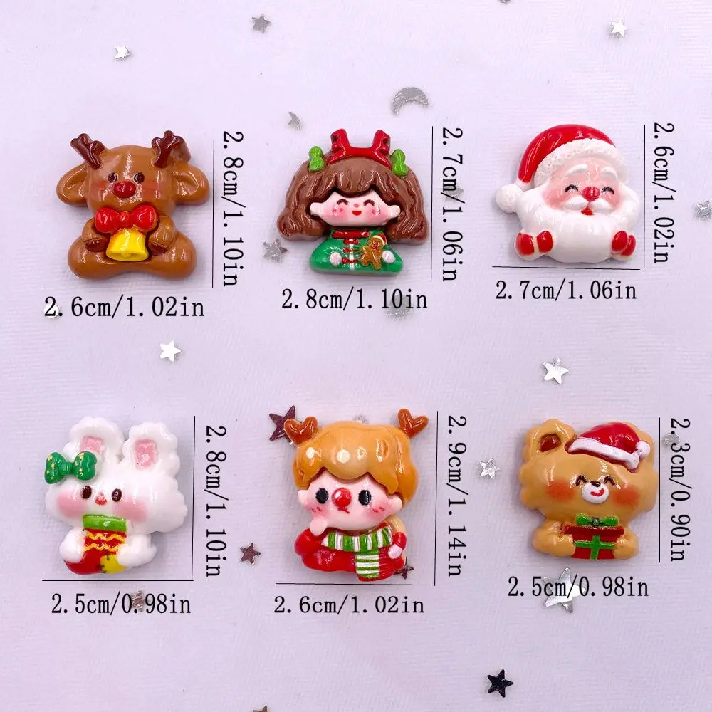 6PCS Resin Colorful Santa Claus Boy Girl Bear Rabbit Elk Flat back Stone Cartoon Christmas Figurines Scrapbooks DIY Decor Crafts