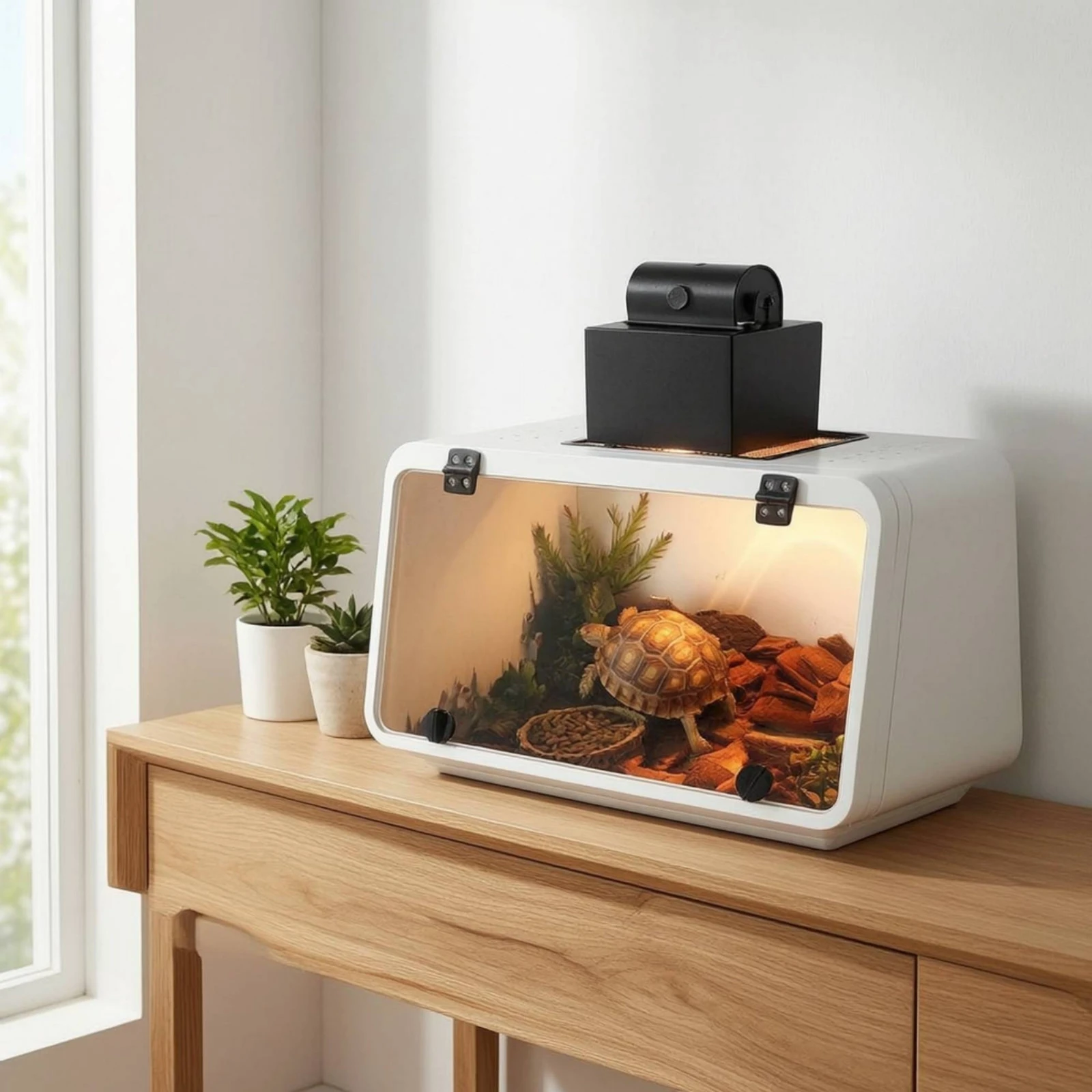 Reptile Habitat with Viewing Panel versatileUse Reptile Enclosure Turtle Tank Ventilated Turtle Enclosure Indoor for Tabletop