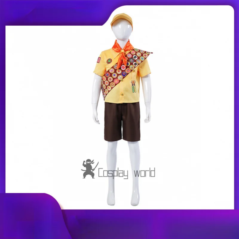 

Костюм для косплея Up Russell, шляпа с плечевым ремнем, наряд для взрослых, сцена, Рождество, Хэллоуин, ролевая игра, униформа для мужчин и детей