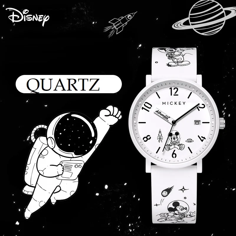 Disney For Children Watch Mickey Mouse Astronaut Cartoon Quartz Wristwatch Boy Girl Unisex Student Silicone Graffiti Strap Date