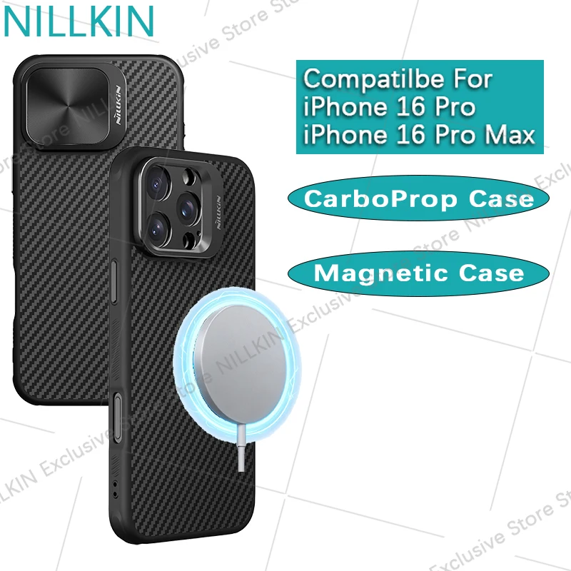 Nillkin For iPhone 16 Pro Max/iPhone 16 Pro CarboProp Magnetic Case Lens cover bracket phone case Aramid fiber protective cover