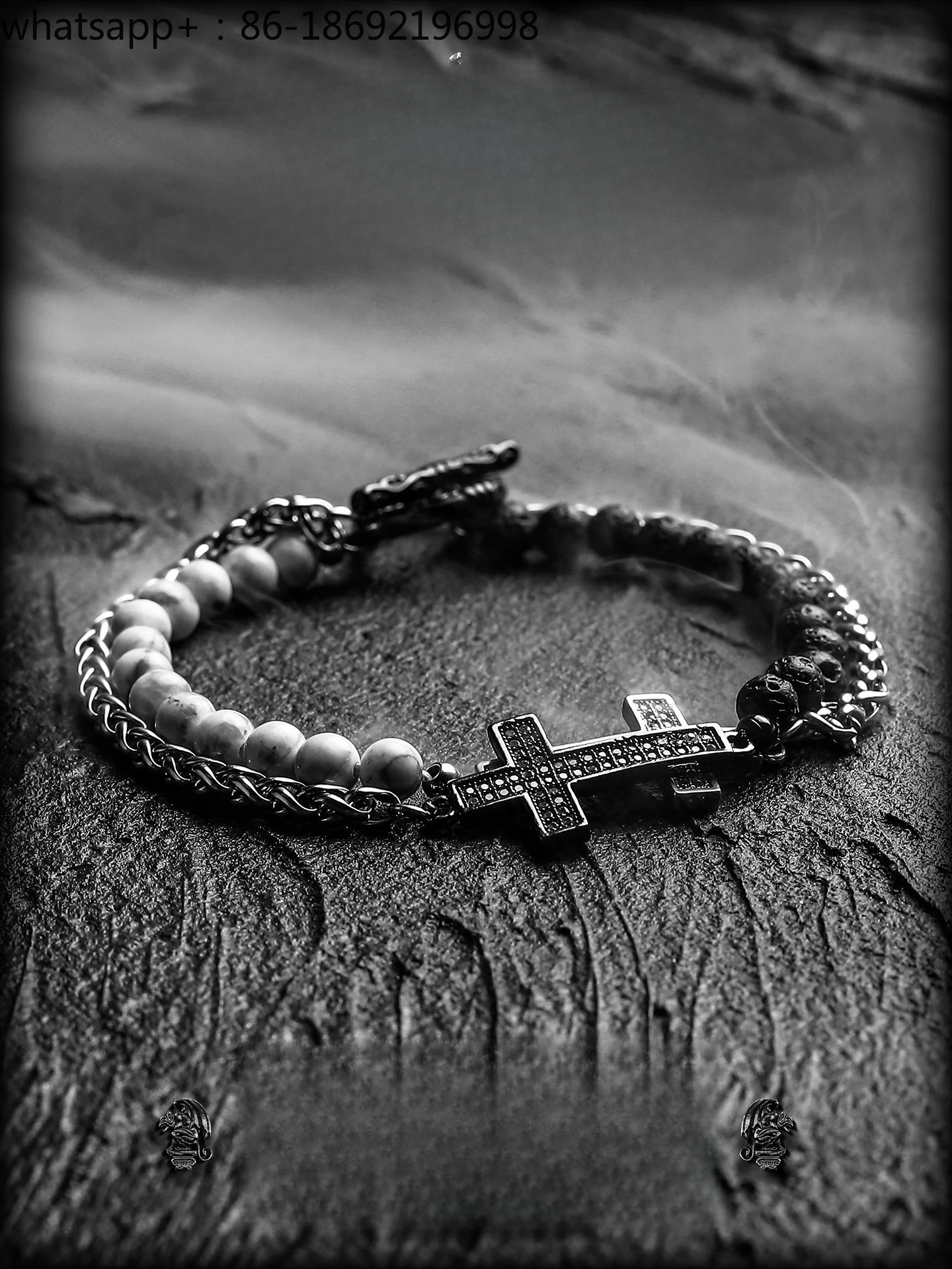 【Backlight】Vintage Volcanic Stone Multi-layer Bracelet Men's High-end Cross Bracelet