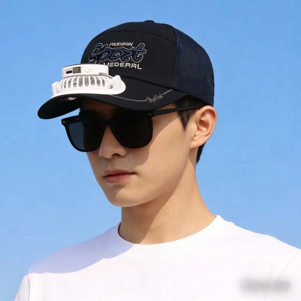 Portable Solar Powered Fan Baseball Cap 300mA Embroidered Letters Rechargeable Fan Hat Adjustable Polyester