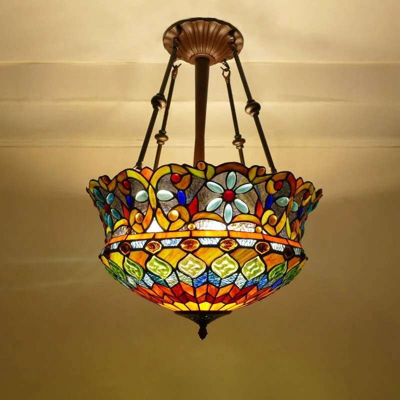 OUFULA Tiffany European Chandelier Vintage Creative Color Glass Pendant Lamp  Home Living Room restaurant Bedroom Hotel Corridor