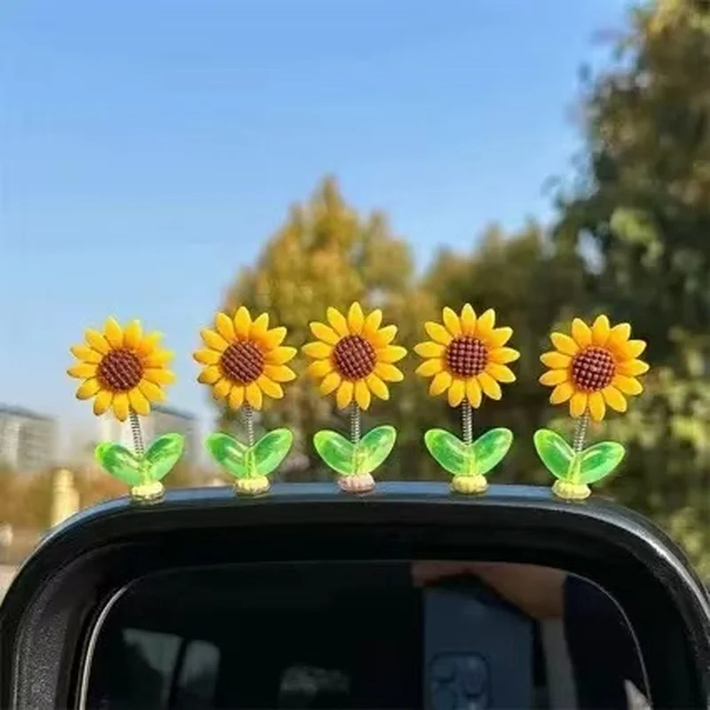 DIY 5pcs New Car Head-Shaking Ornament, Cute Sunflower, Healing and Fresh Floral Decorative Item for Center Console