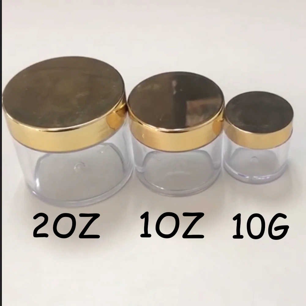 

20/50/100Pcs Mini Portable Round Pot 10g/1OZ/2OZ Transparent Golden Lid Container Cosmetic/Nail Powder Filling Sealed Jar%BO0018