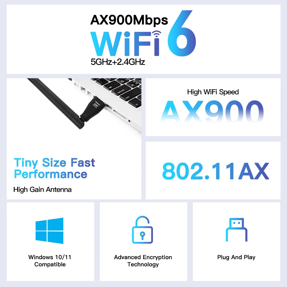 ثنائي النطاق 2.4G/5 جيجا هرتز USB WiFi 6 محول AX900 دونغل USB2.0 شبكة لاسلكية استقبال الإشارات سائق مجاني لنظام التشغيل Windows 10/11