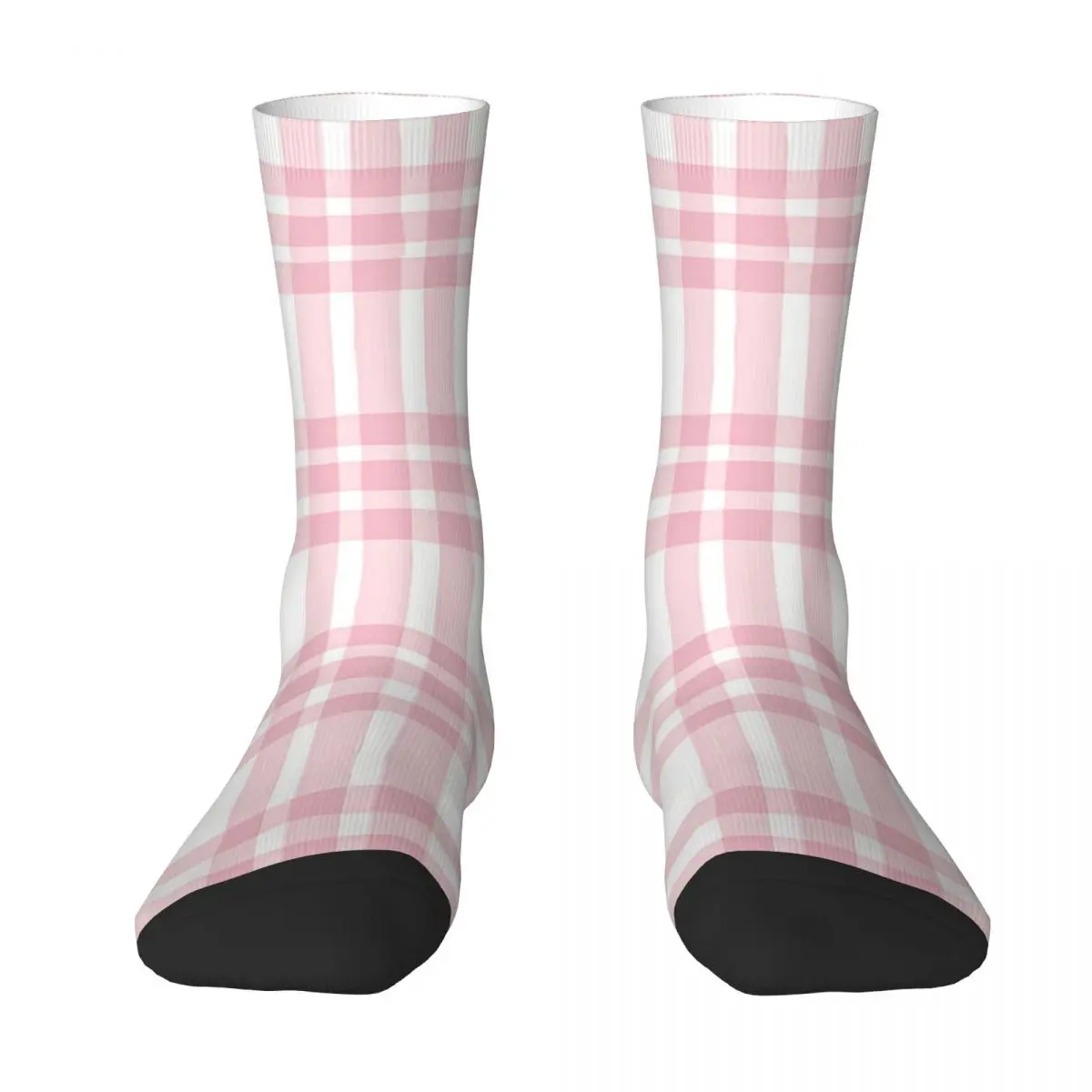 Lattice Blush Pink & White Tartan Plaid Men Women Socks Outdoor Novelty Spring Summer Autumn Winter Stockings Gift