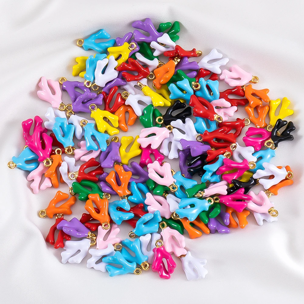 

10pcs 10.6x16.3mm Enamel Coral Charms Pendants Alloy Metal DIY Jewelry Making Accessories for Bracelet Earrings Necklace Crafts