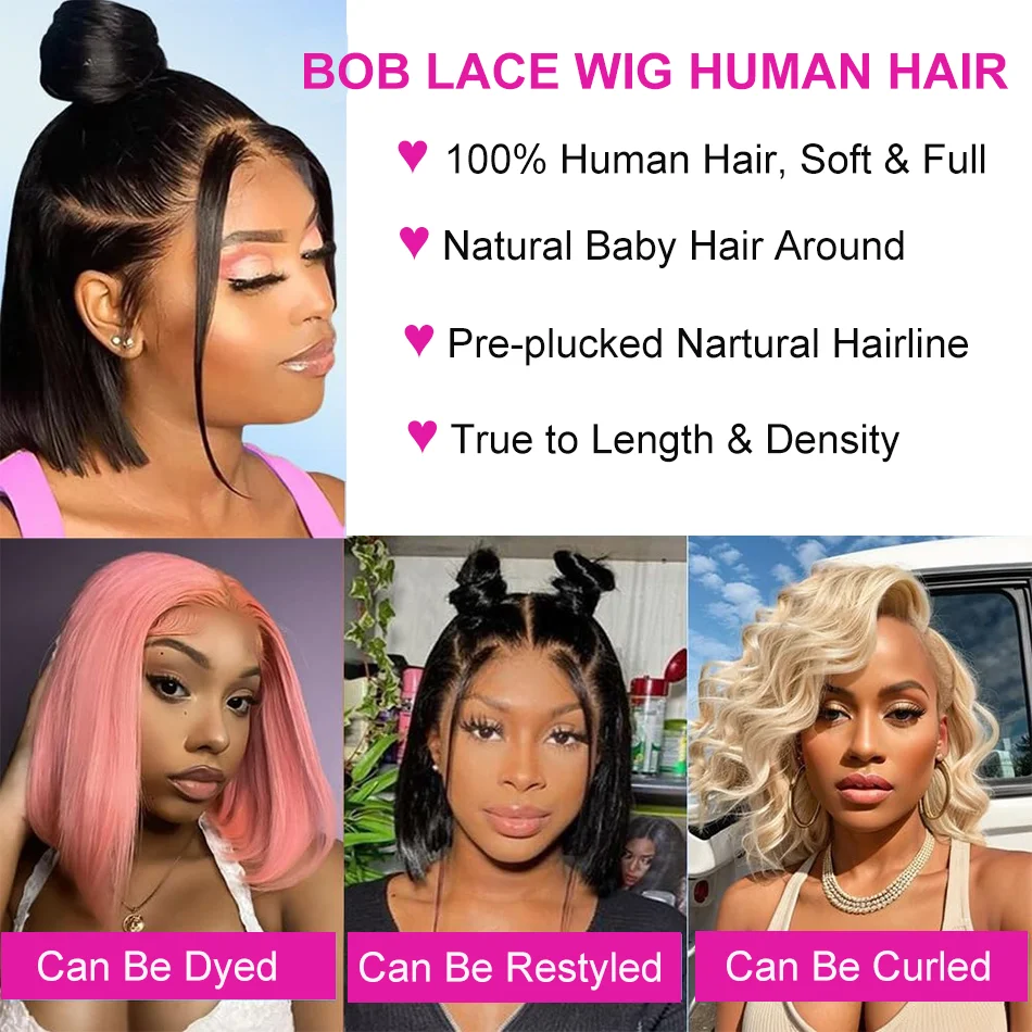 13x4 Straight BOB Wigs Pre Plucked Lace Frontal Wig Brazilian Lace Closure Wig Human Hair Wig for Women Perruque Cheveux Humains