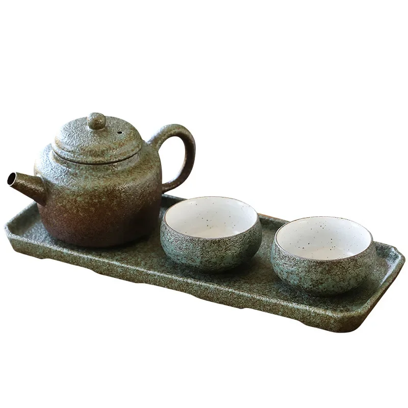 Chinese Kung Fu Tea Set Retro Luxury Tea Ceremony Set One Pot Two Cups Tray Four Cup Office  Dry Brewing Tray