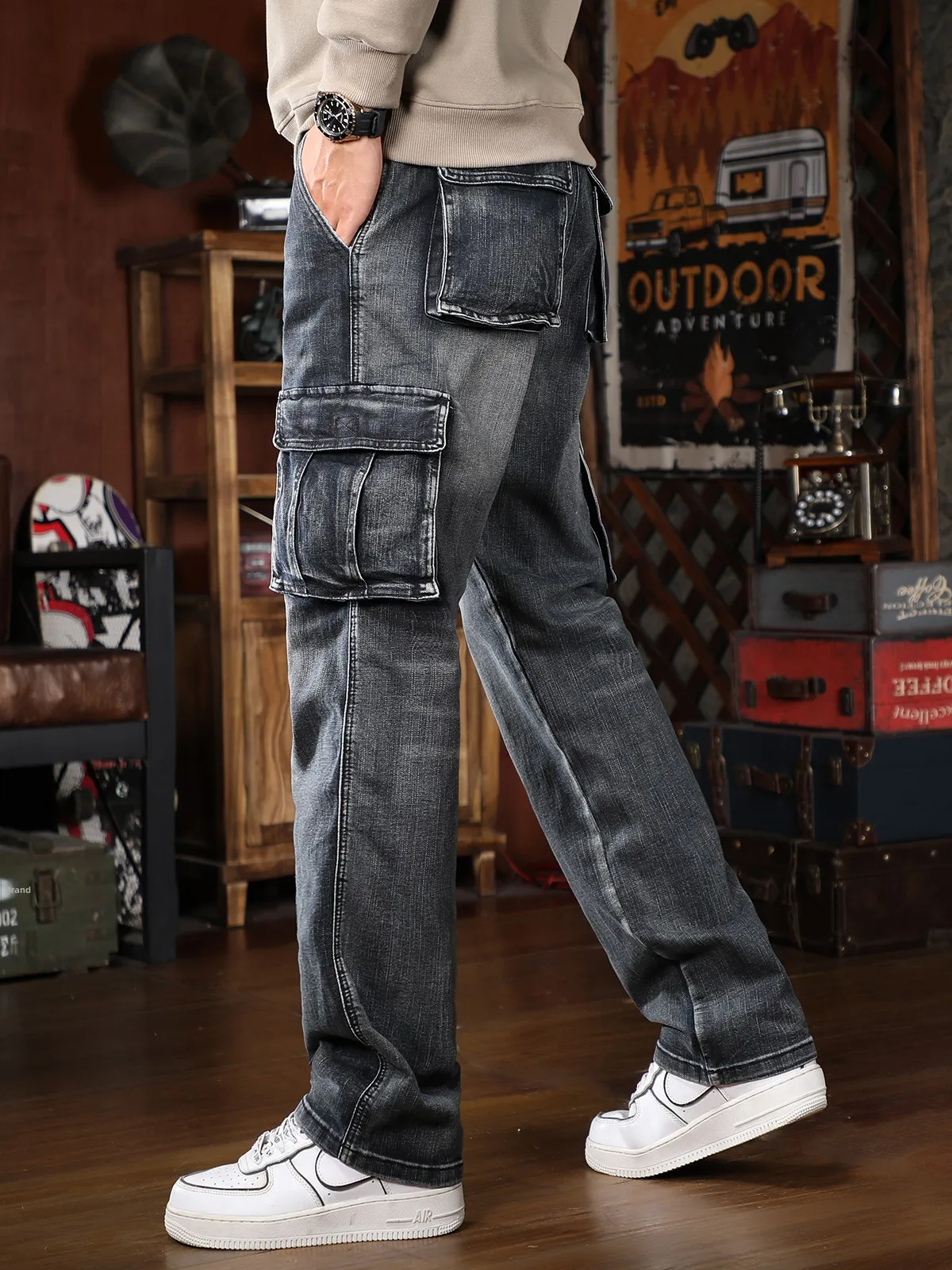 

Осень-зима, новые мужские свободные джинсы-карго, широкие брюки для спецодежды, прочные износостойкие длинные брюки Multi ket
