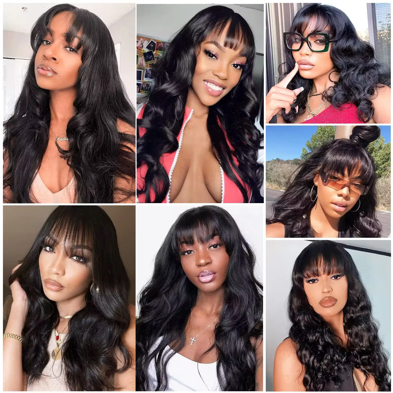 Body Wave Human Hair Wigs With Bangs 180% Density Ginger Wig With Bangs Full Machine Made Fringe Wig Human Hair Natural Wigs