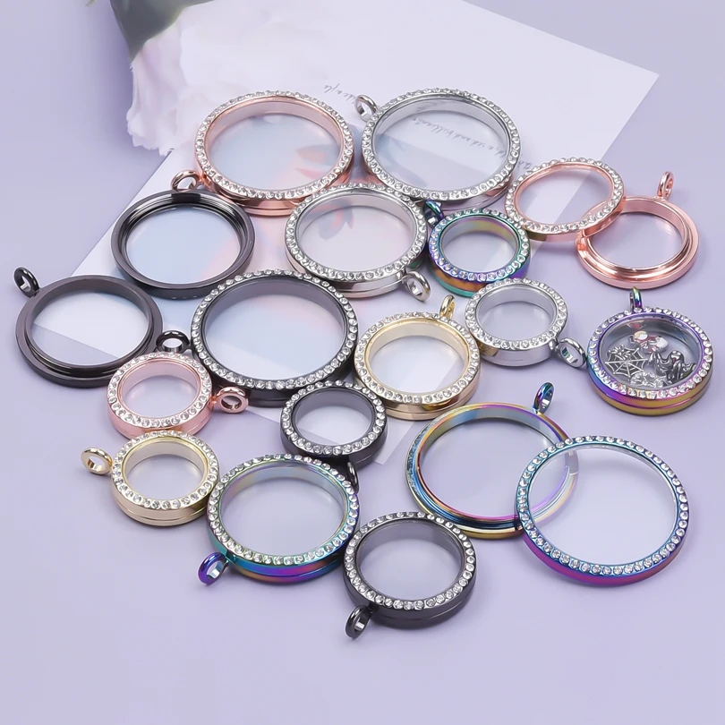 25/30/35/40mm Rhinestone Alloy Glass Twist Lockets For Jewelry Making Bulk Floating Charms Locket Pendant DIY Keychain Materials