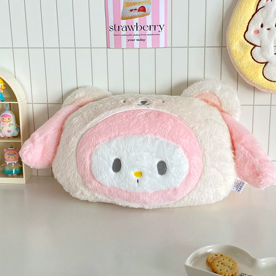 Sanrio My Melody Pochacco Turn Into White Bear Plush Toy Comfortable Stuffed Anime Pillow Blanket Back Cushion Xmas Gifts