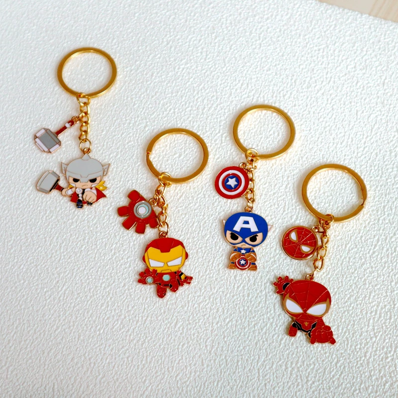 

1 Set Metal Keychain With Super Hero Captain America Thor Spider Man Pendant Kawaii Shiny Fashion Charms Men Women Keyring Gift