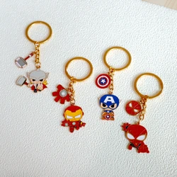 1 Set Metal Keychain With Super Hero Captain America Thor Spider Man Pendant Kawaii Shiny Fashion Charms Men Women Keyring Gift