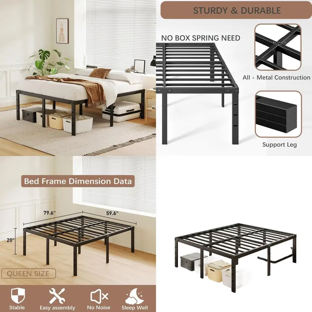 إطار سرير بمنصة معدنية شديدة التحمل بحجم كوين مع مساحة تخزين كبيرة، سهلة التجميع، دعم قوي، بدون ضوضاء #1