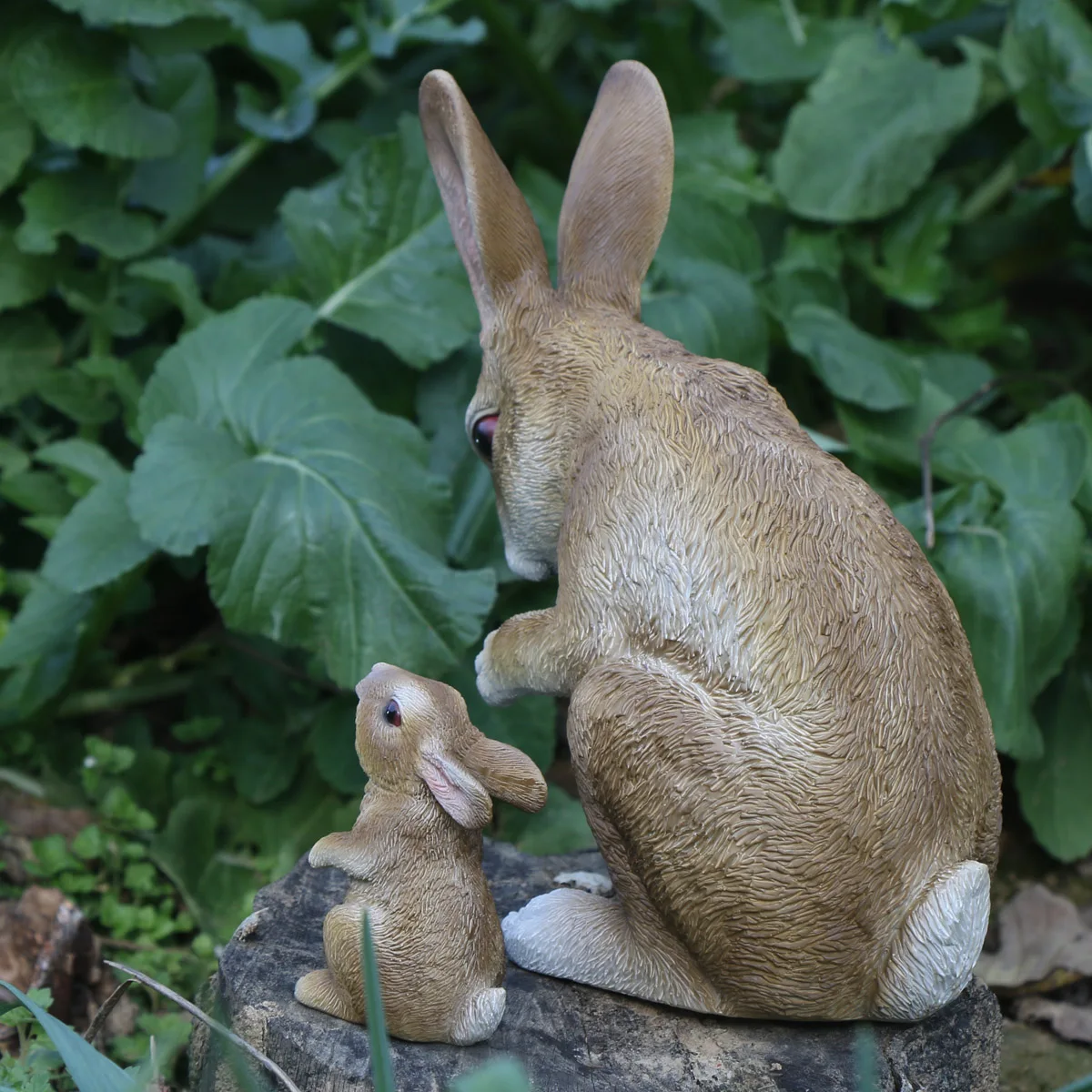 A Pair of Brown Mother and Baby Wild Rabbits for Outdoor Garden Decorations, Easter Bunnies.