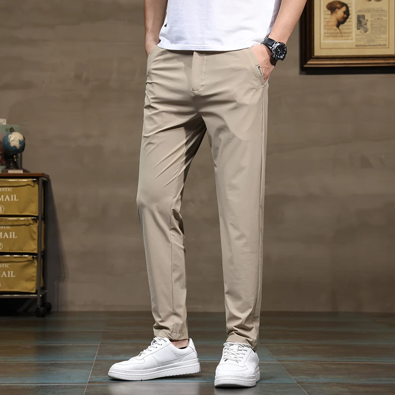 

Men Spring Ice Shreds Elastic Force Quick Drying Loose Casual Comfortable Appear Thin Solid Color All-match Casual Pants