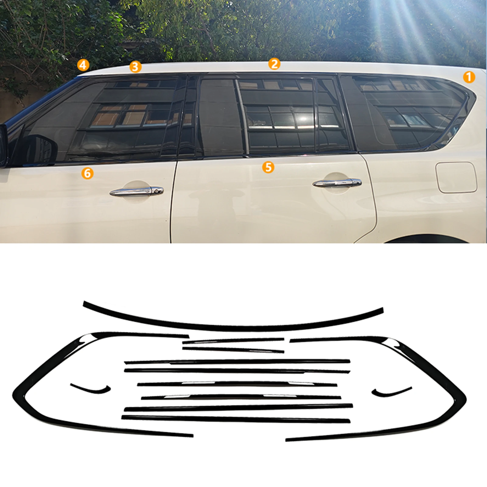 

For Nissan Patrol Y62 Series 2012-2024 Piano Black Exterior Window Trim Seal Belt Weatherstrips Sealing Moulding Strip