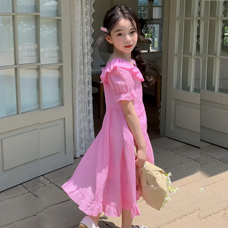 

Baby Girl Dress Children Lotus Princess Long Dress Summer Short Sleeve Holiday Beach Dresses Big Sweet Court Fashion Dresses