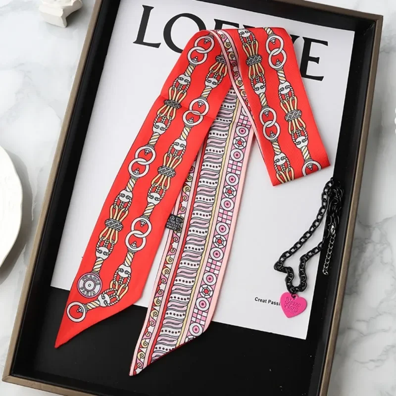 Moda magro lenço de seda para mulheres moda fitas de cabelo headbands bandana saco feminino envoltório de pulso lenço foulard pescoço laços