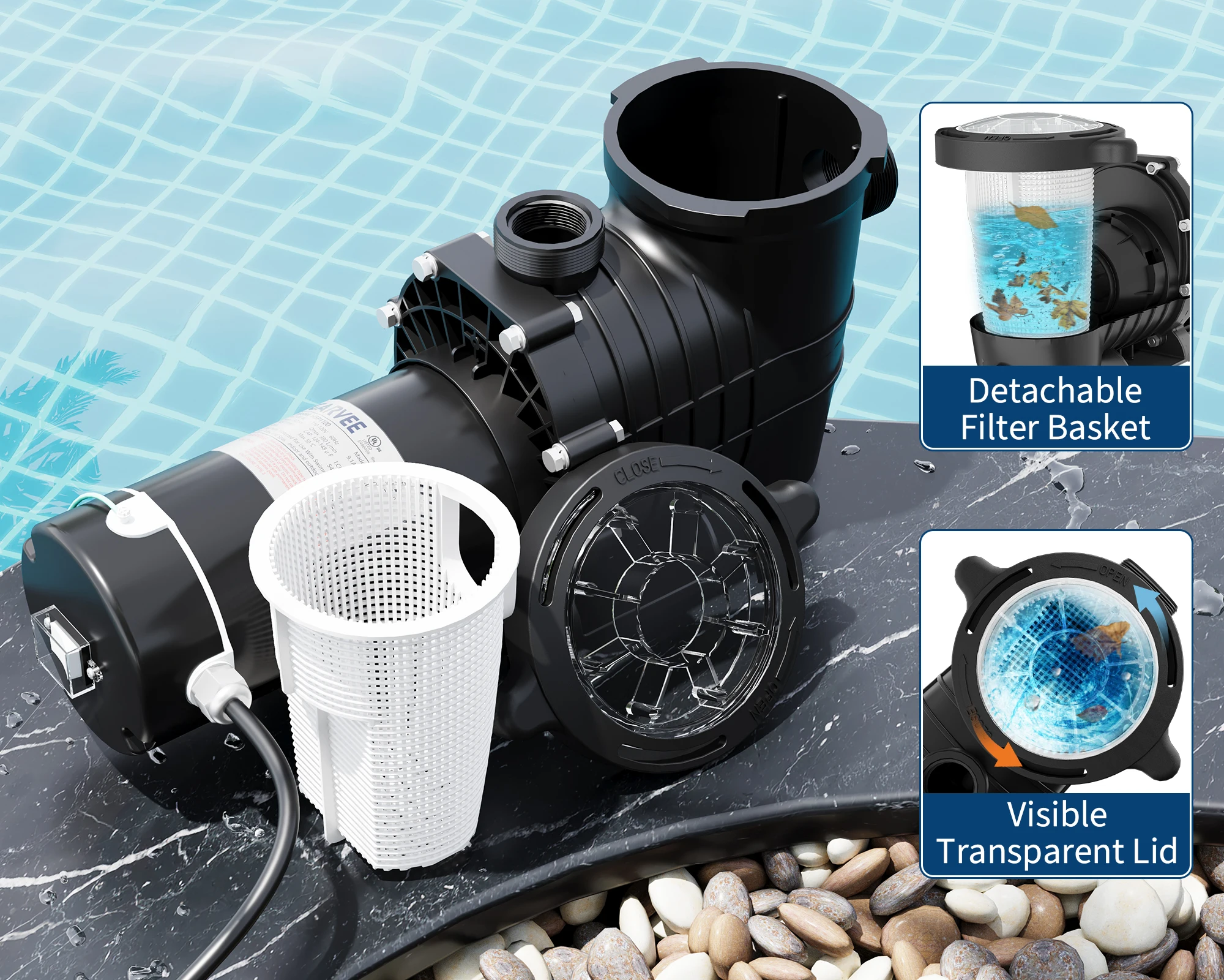 2.0 HP Pool Pump 7100 GPH 1500W, 110-120V Self Priming High Flow Pool Pump with Strainer Basket for Above Ground & In-Ground Pools, Energy Efficient Replacement Pump