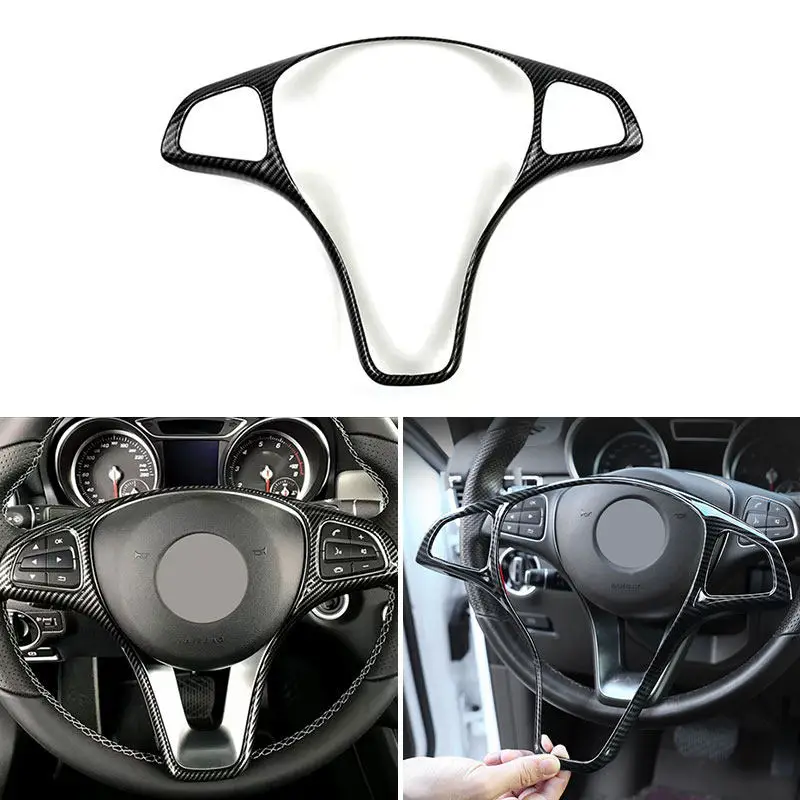 Für Mercedes Benz W176 W205 W213 W246 W166 X166 X156 X253 C117 ABS Carbon Faser Auto Zubehör Lenkrad Rahmen Abdeckung Trim