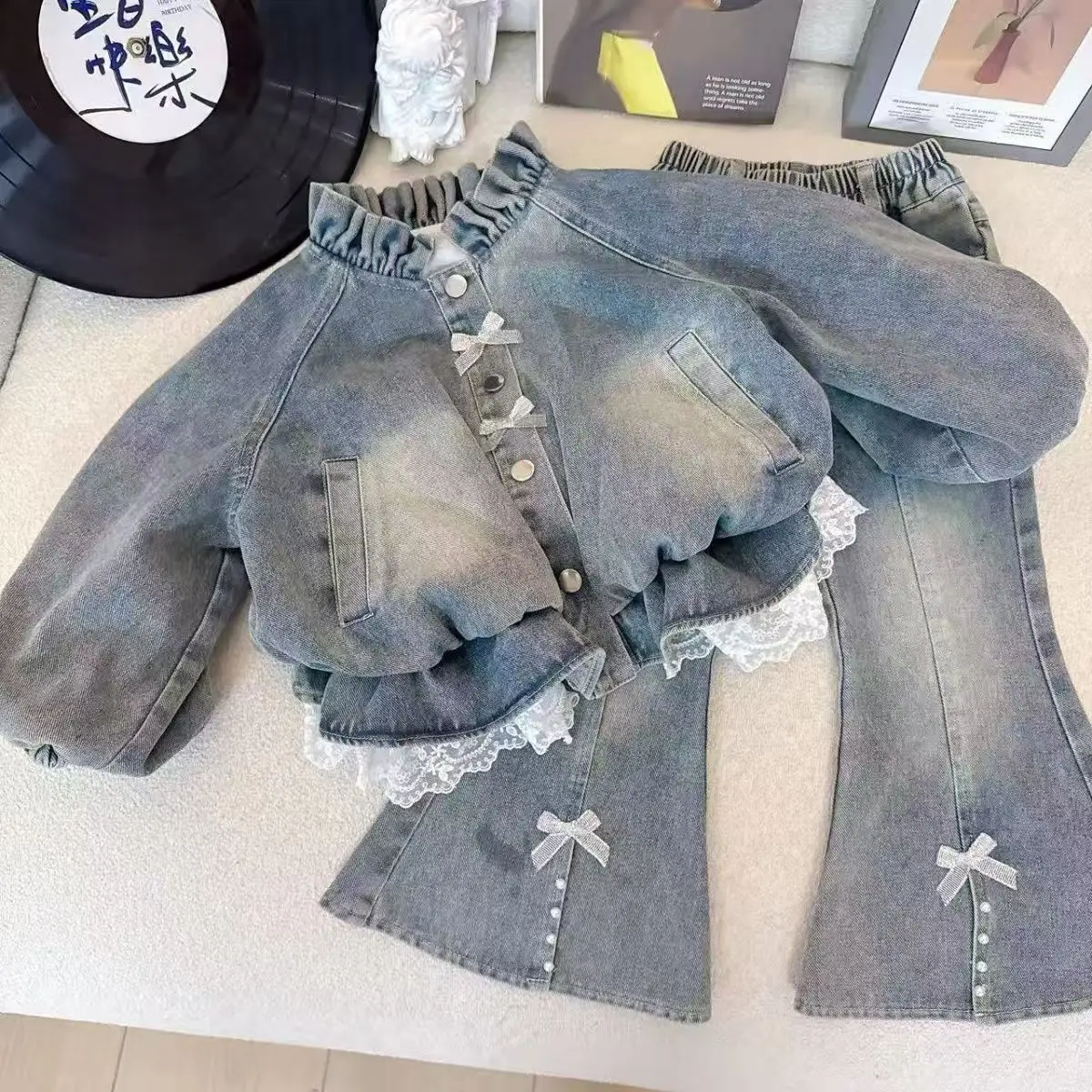 Girls' Stylish And Fragrant Spring And Autumn Denim Jacket Two-piece Set For Baby Girls 2025 New Fashionable Set