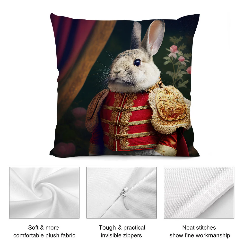 Retro Rabbit Portrait Pillow Case Short Plush Pillow Covers Sofa Decorative Gift Home Double-sided Printing Cushion Cover - Image 5
