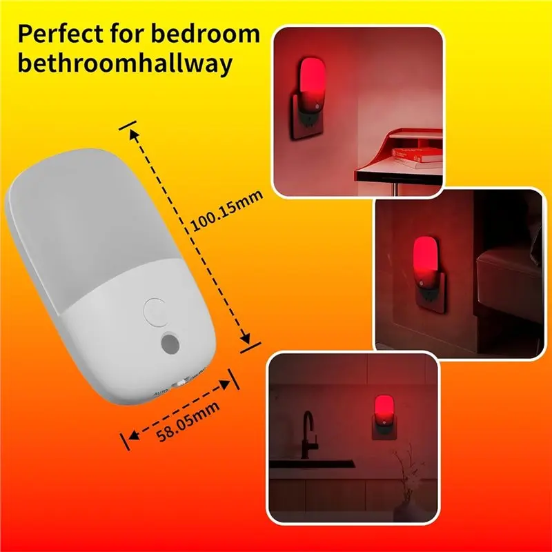 DT17 2 Pack Dimmable LED Night Light, Red and Yellow Dual Color Modes, Eye-Caring Sleep Light with Memory Function, US Plug for