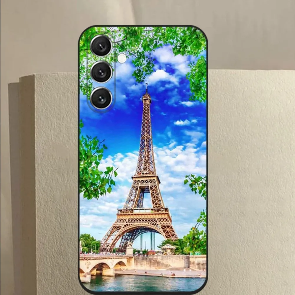 Casing ponsel Menara Eiffel Paris untuk Samsung Galaxy A13,A21s,A22,A31,A32,A52,A53,A71,A80,A91 Cover hitam lembut