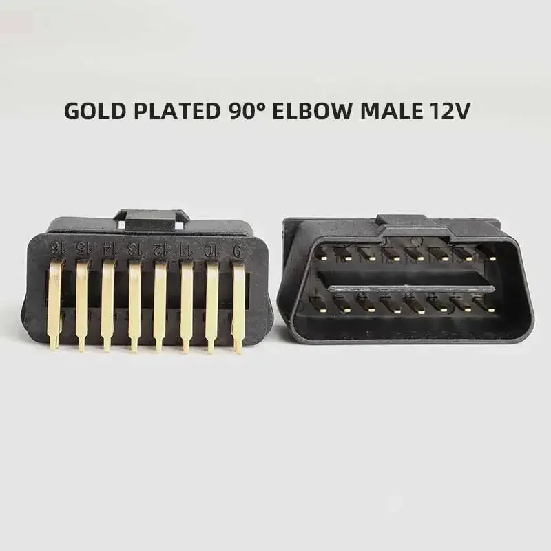 12/24V Automotive OBD2 Male 16pin Connector Head Gold-plated 90 ° Bent Pin Female OBD Plug Housing J1962M for Trucks and Cars