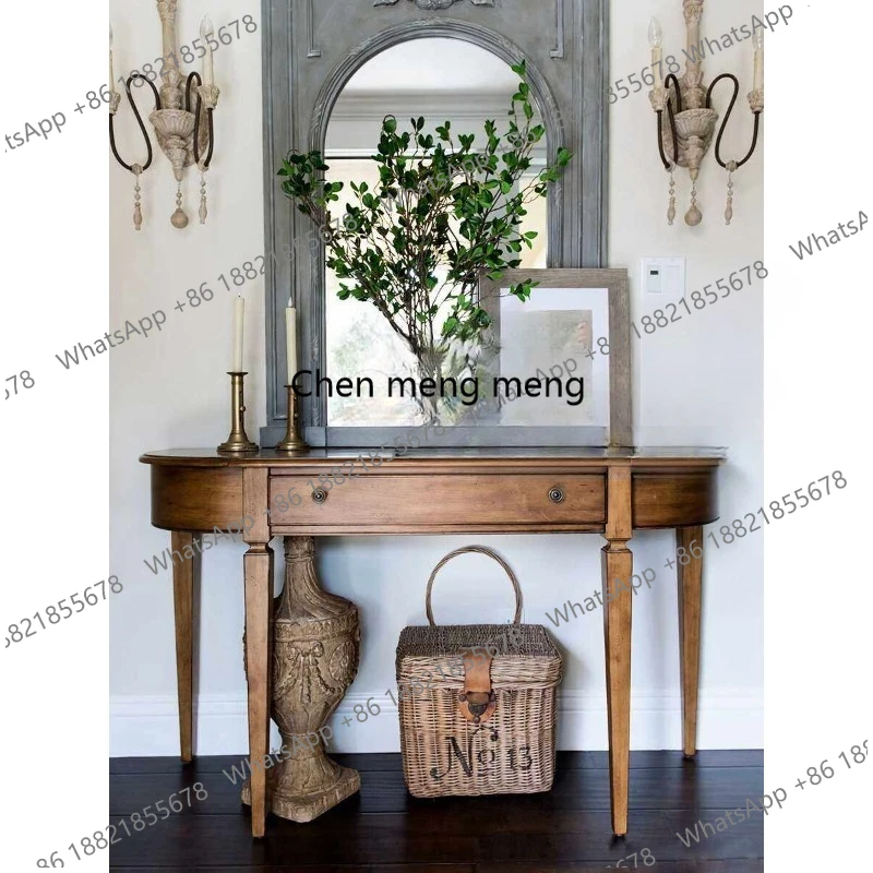 American-style entrance table semi-circular medium-ancient style extremely narrow, solid wood, French-style retro entrance table
