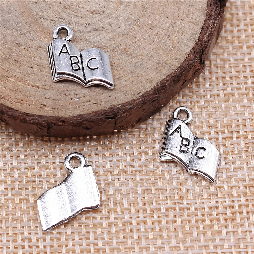 

300pcs 11x11mm Charms Wholesale Opened Book ABC Antique Making Pendant Fit Tibetan Silver Color Textbook Charms Wholesale