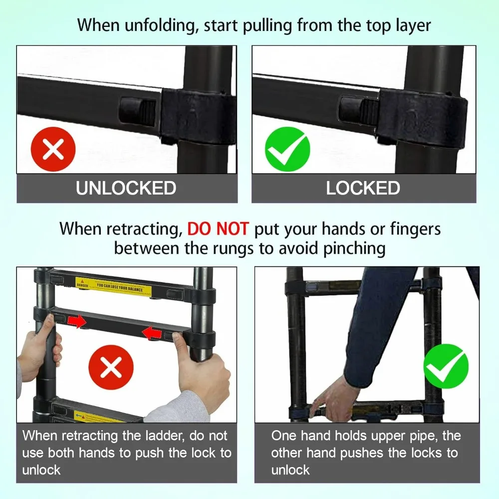 Escalera telescópica de aluminio, extensión de 20,5 pies, plegable portátil para acceso a Loft y ático, uso multiusos