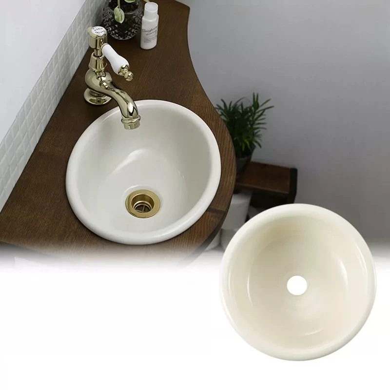 Die Tao Small Round Washbasin Blue Porcelain French Style for Compact Bathroom Apartment