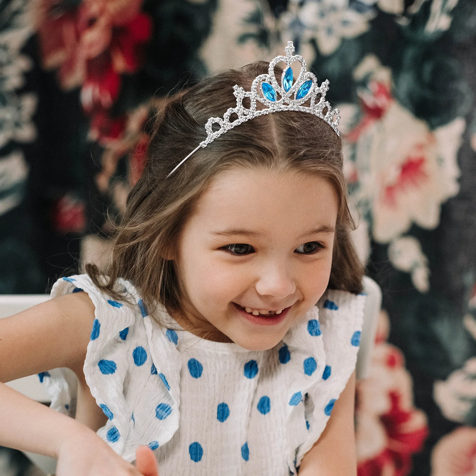 

Crown Headb Girls Rhinestone Hair Hoops Crystal Tiaras Kids Lightweight Alloy Hairstyle Photo Party Accessories Blue Heart