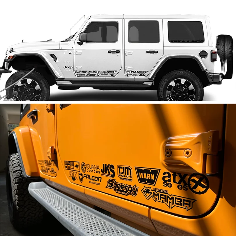 

Pair Door Side Skirt Logo Letter Stickers Decal Graphics Wrap Vinyl Film Accessory for Jeep Wrangler JK JL 2007-2018 2019 2021